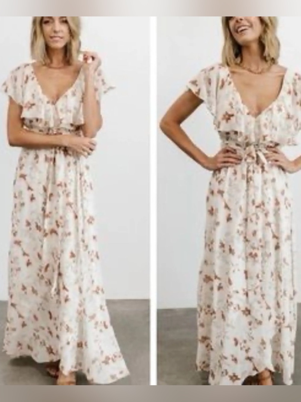 Baltic Born Katya Ruffle Maxi Dress in Cream/Rust